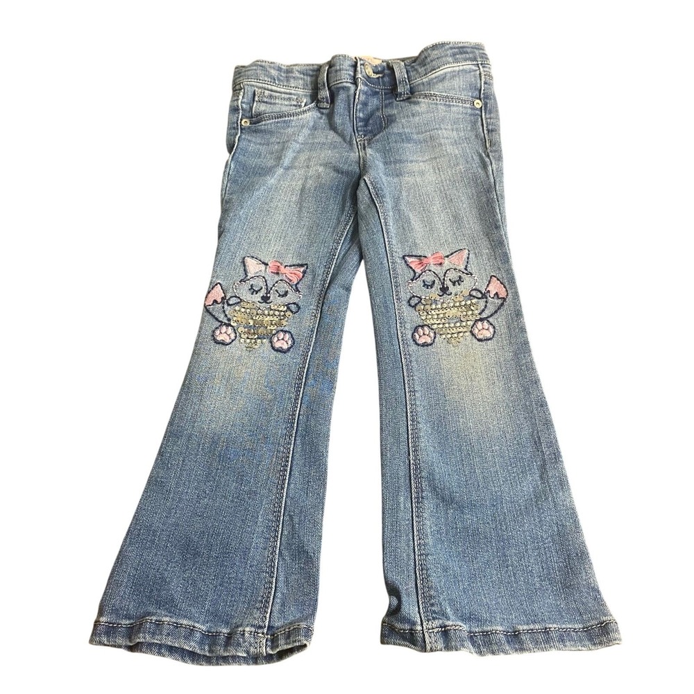 Squeeze light wash flare leg fox‎ sequin embroidered girls jeans SIZE 4T